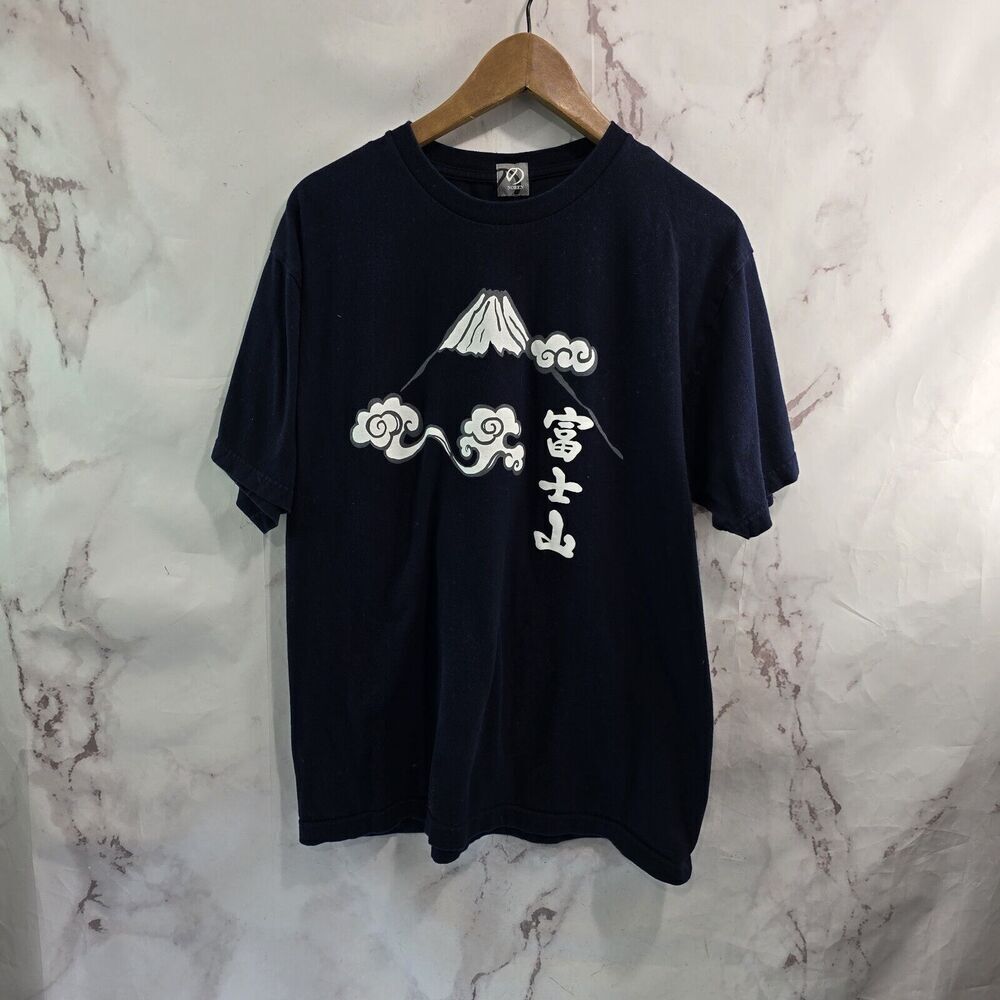 Noren T Shirt Mens Large Blue Tee Short Sleeve Crew Mountain Fuji Japan Kanji